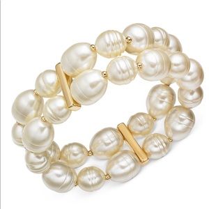 New Charter Club gold tone pearl stretch bracelet birthday beautiful girl 💰gift